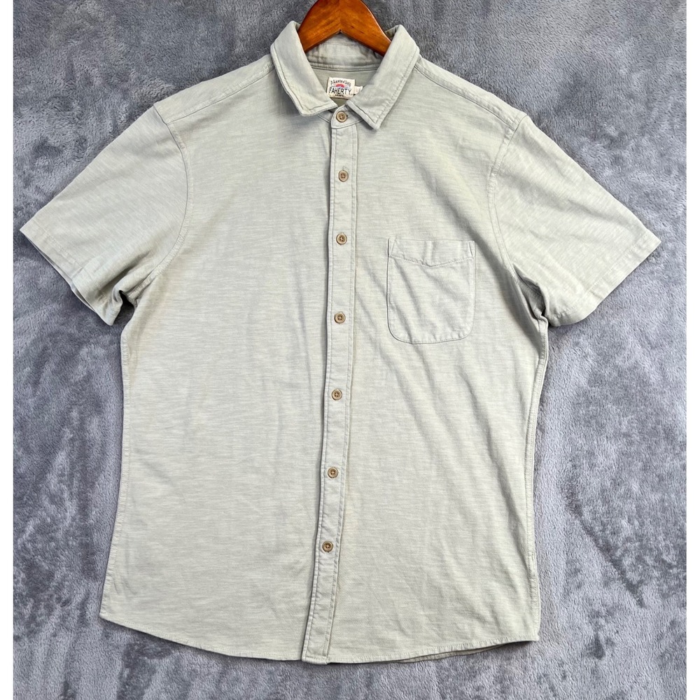 Faherty Knit Seasons Shirt Mens Large Coastal Sage Short Sleeve Casual
